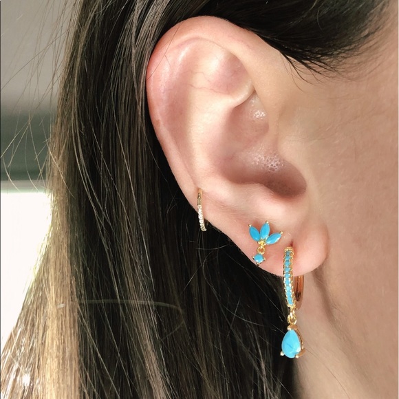 New! “Amy” Turquoise Drop Hoop Earrings - Picture 3 of 3